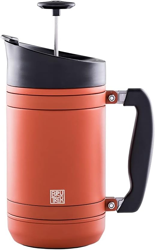 BruTrek BaseCamp Coffee Press - Double Wall Insulated Stainless Steel - Bru-Stop Technology, No