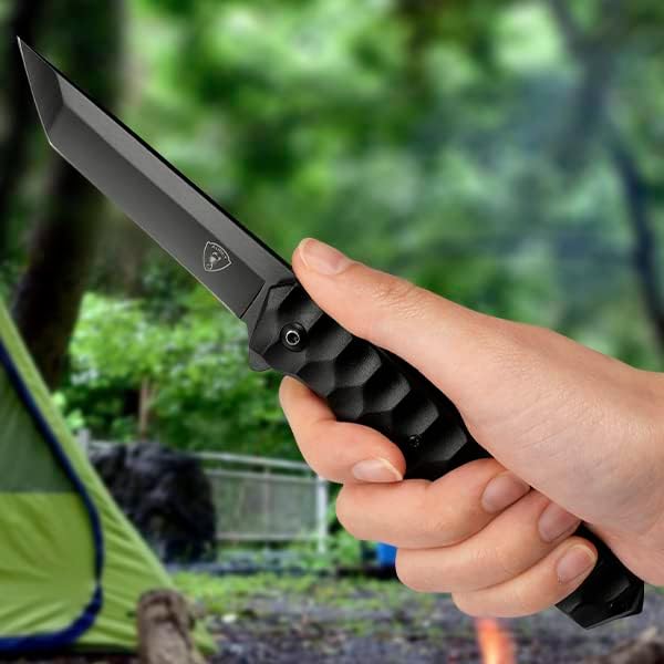 AUBEY Tanto Blade EDC Knife, 440 Steel Pocket Folding Knife with Liner Lock, Clip, Aluminum Handle
