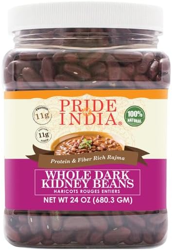Pride Of India - PACK of 6 - Indian Whole Dark Kidney Beans - Protein & Fiber Rich Rajma, 1.5 Pound