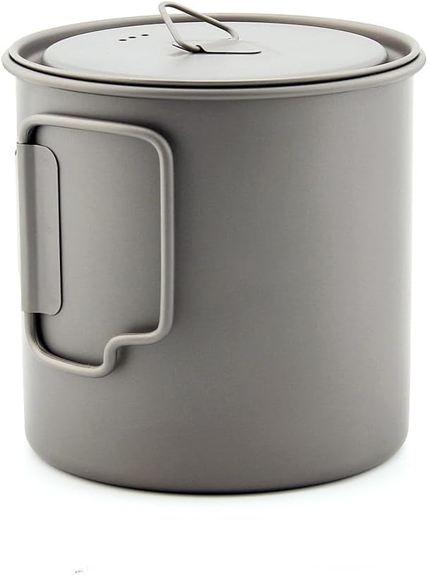 Titanium Camping Mug 750 ml / 25 oz Single-Wall Pot with Lid, Ultralight Backpacking Cup, Folding