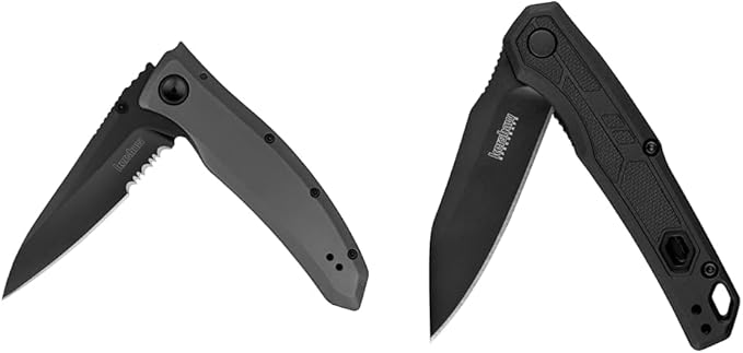 Kershaw Grid Folding Pocket Knife, 3.7 inch Black Serrated Blade, Steel Handle, Pocketclip & Appa