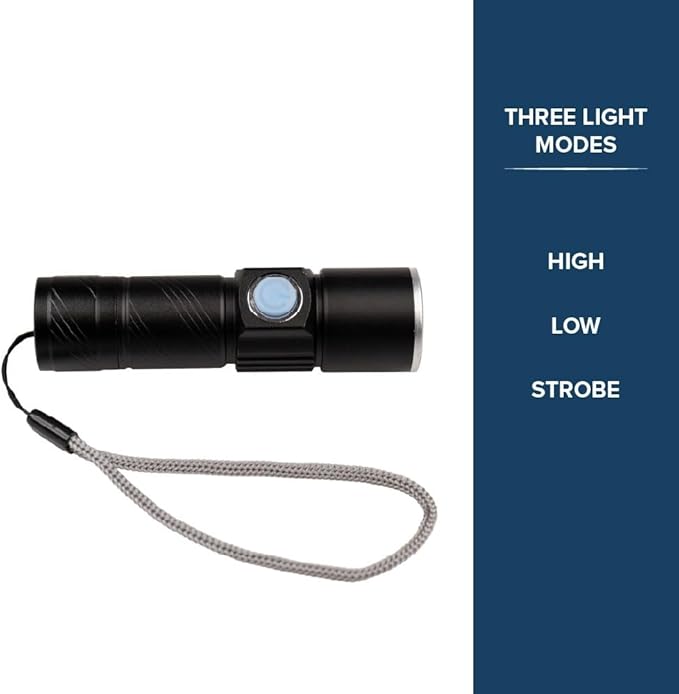 West Coast Paracord LED Flashlight, 3 Modes, Adjustable Zoom Focus, USB Rechargeable, Portable EDC