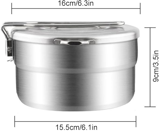 Lixada Stainless Steel Camping Cook Pot 1.5L with Lid and Folding Handle, Large Capacity Bento Pot