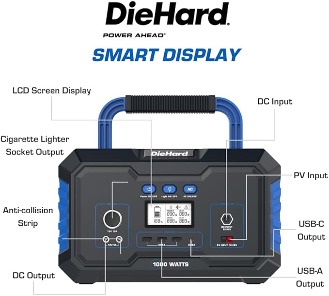 DieHard Portable Power Station 1000-Watt (2000-Watt Peak) - Quiet, Lightweight Solution for Home