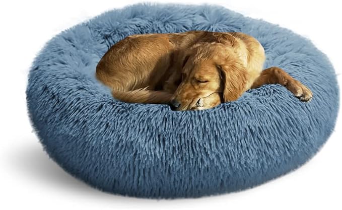 Whiskers & Friends Dog Bed, Round Fluffy Dog Beds for Small Dogs Washable, Calming Donut Pet Bed