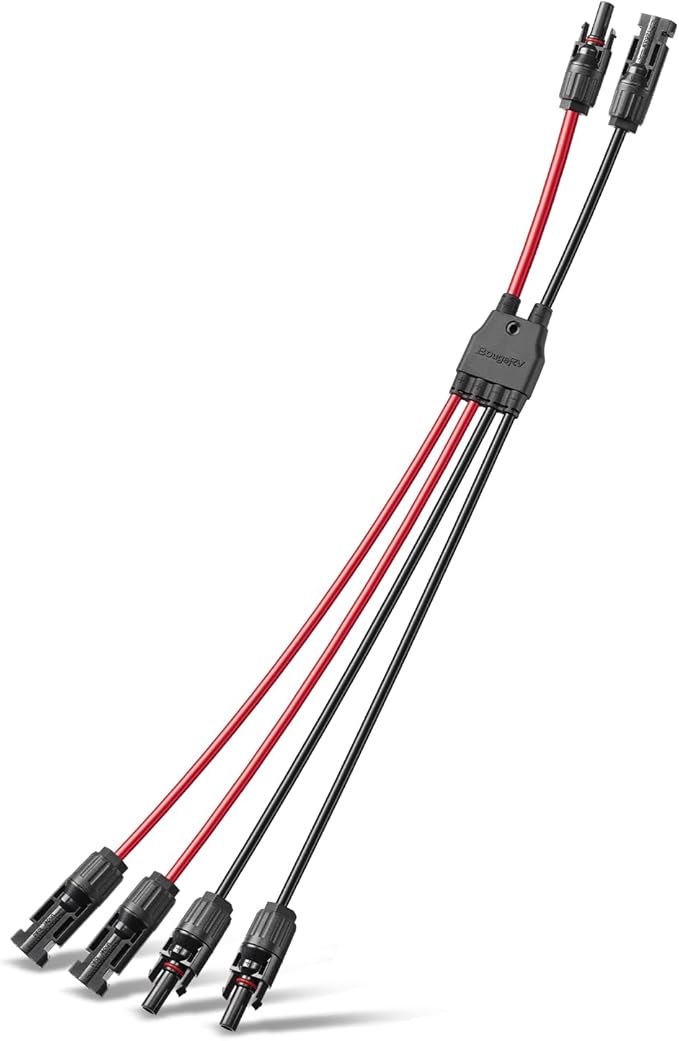 BougeRV Solar Parallel Connectors for 2 Solar Panels, 2 to 4 Y Branch 10AWG Adapter Splitter Cable