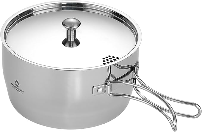 CAMPINGMOON 2 Quart Camping Saucepan 3-ply Stainless Steel Cooking Pot w/Lid Foldable Handle
