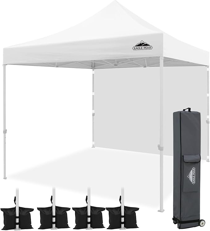 EAGLE PEAK 10x10 Heavy Duty Pop up Commercial Canopy Tent with One Removable Sidewall, Instant Sun