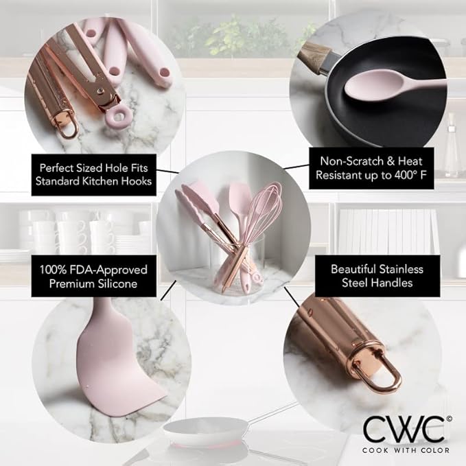 COOK WITH COLOR Silicone Cooking Utensils, Kitchen Utensil Set, Easy to Clean Silicone Kitchen