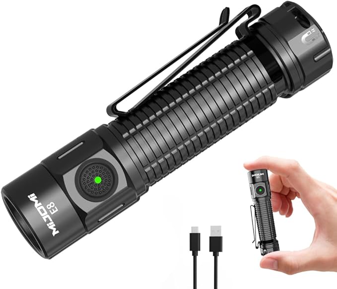E8 Compact Size Rechargeable Flashlight, 2000 Lumen with 6 Modes, Waterproof and Drop Resistant for