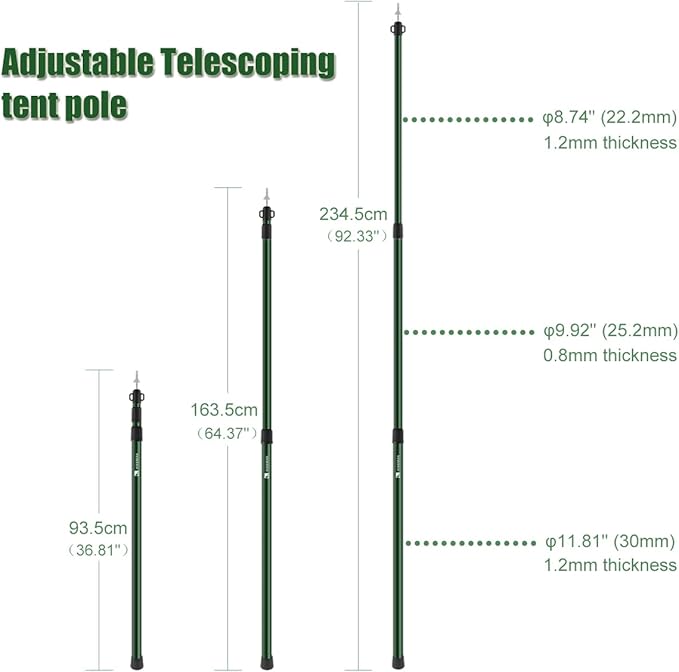 HIKEMAN Tent Poles Camping Poles for Tarp Awning Canopy Porch Sun Sails Tarpaulin Headroom