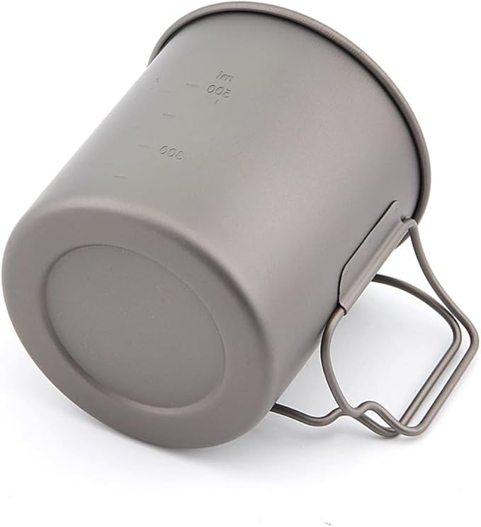Titanium Camping Mug 750 ml / 25 oz Single-Wall Pot with Lid, Ultralight Backpacking Cup, Folding
