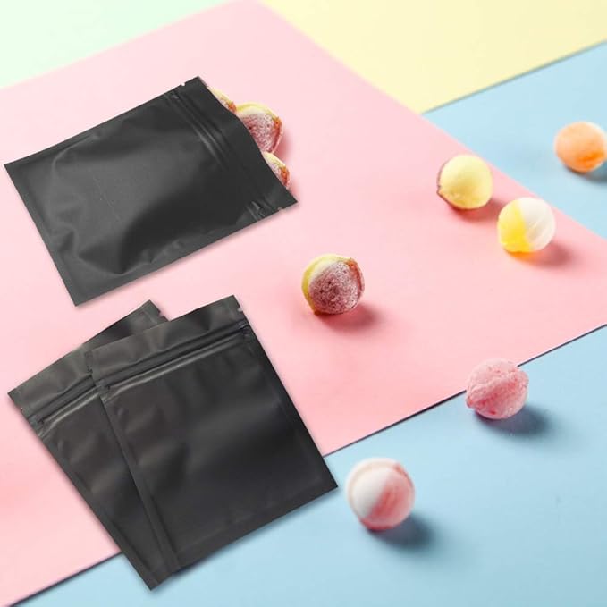 100 Pack Smell Proof Bags 3 x 4 Inch Resealable Mylar Bags Foil Pouch Bag Flat Bag Matte Black
