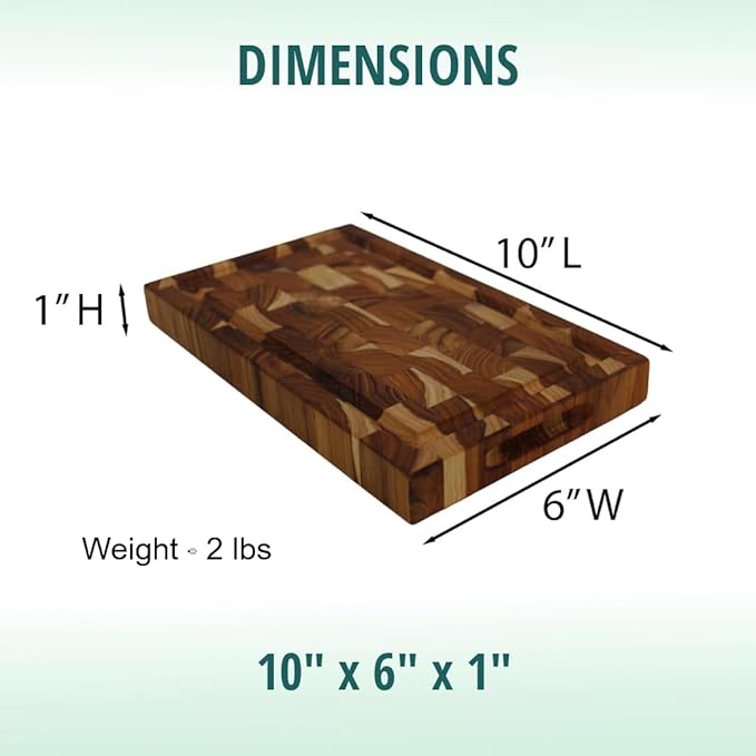 EcoDecors FSC Certified, Solid Teak Cutting Board, 10x6, Compact Reversible End Grain Wood Board