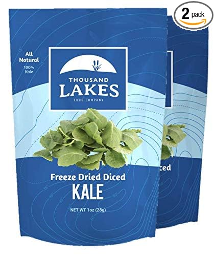 Thousand Lakes Freeze Dried Vegetables - Diced Kale 2-pack 1 ounce (2 ounces total) | 100% Kale