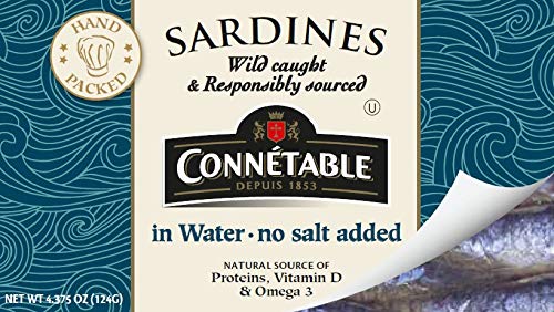 Sardines | Connetable | Sardines in Water | No salt added | 4.375 Ounce | Pack of 12