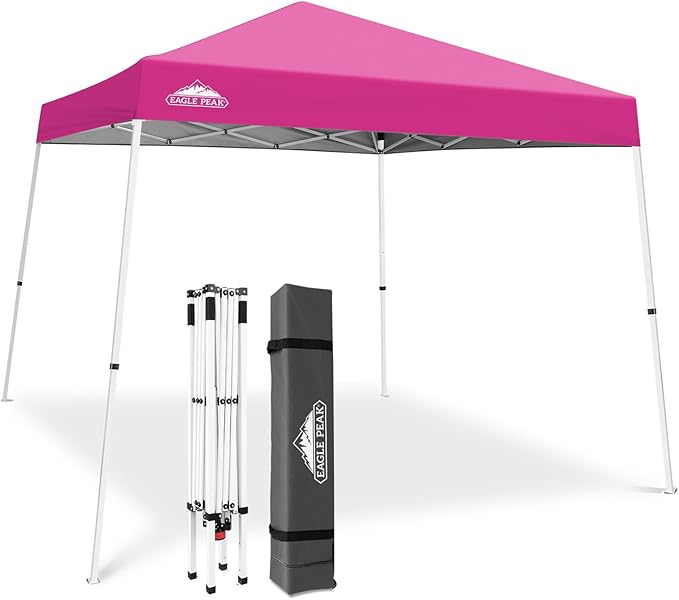 EAGLE PEAK 10x10 Slant Leg Pop-up Canopy Tent Easy One Person Setup Instant Outdoor Beach Canopy