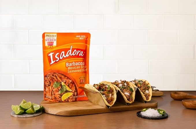 Isadora Fully Cooked Barbacoa Mexican Style 15 oz, Ready-to-eat, Seasoned Beef, Instant Meal, Shelf