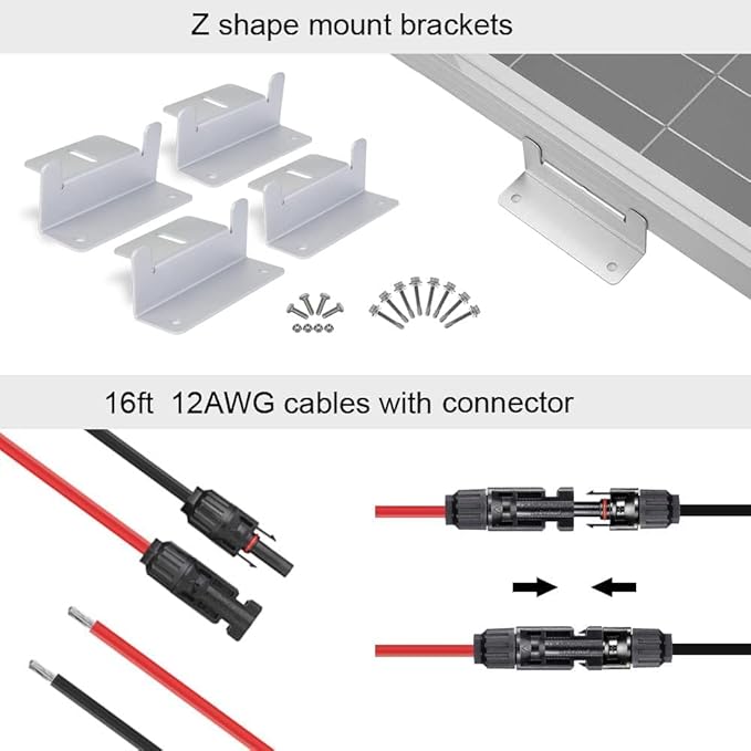 ECO-WORTHY 100 Watt 12 Volt Solar Panel Kit for RV Battery Boat Trailer Cabin Garden Shed Home: