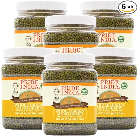 Pride Of India - PACK of 6 - Indian Whole Green Mung Gram - Protein & Fiber Rich Moong Whole, 1.5