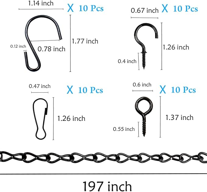 YINGFENG 236 Inch Black Metal Hanging Chains and Hanging Basket Hooks Set for Bird Feeders