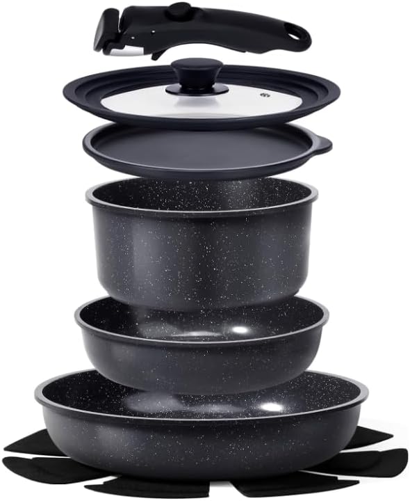 GiPP Ceramic Pots and Pans Set Non Stick, Nonstick Detachable Handle Cookware Sets, Healthy Non