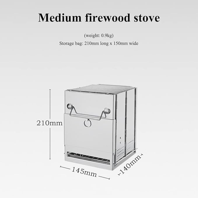 Camping Wood Burning Stove with Grill, Collapsible Backpacking Survival Rocket Stove Stainless