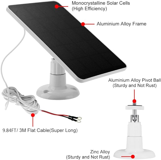 Solar Panel for Ring Doorbell, 5W Solar Panel Camera Charger Cable Compatible with Ring Video