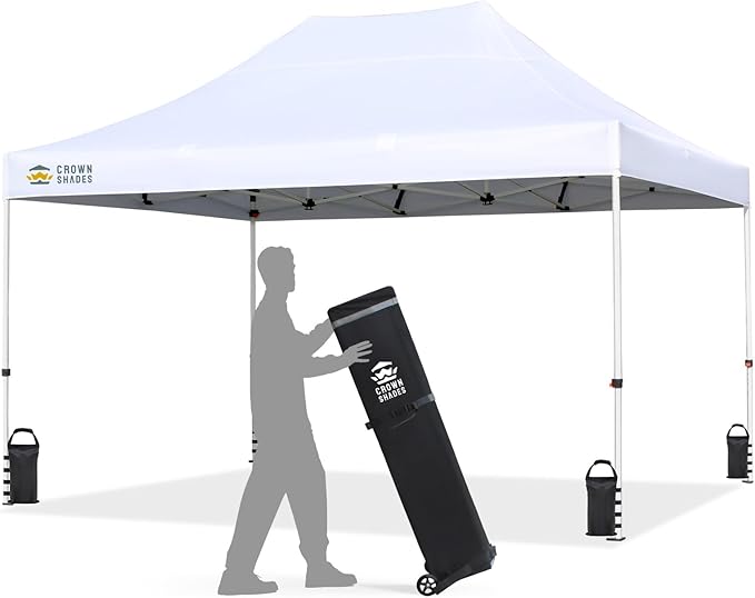 CROWN SHADES 10x15 Pop Up Canopy Tent, Thicken Frame Commercial Heavy Duty Tent, 8 Stakes & 4