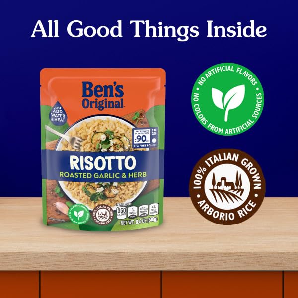 BEN'S ORIGINAL Risotto Roasted Garlic & Herb Flavored Rice, Easy Dinner Side, 8.5 oz Pouch (Pack of