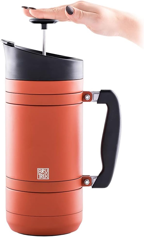 BruTrek BaseCamp Coffee Press - Double Wall Insulated Stainless Steel - Bru-Stop Technology, No