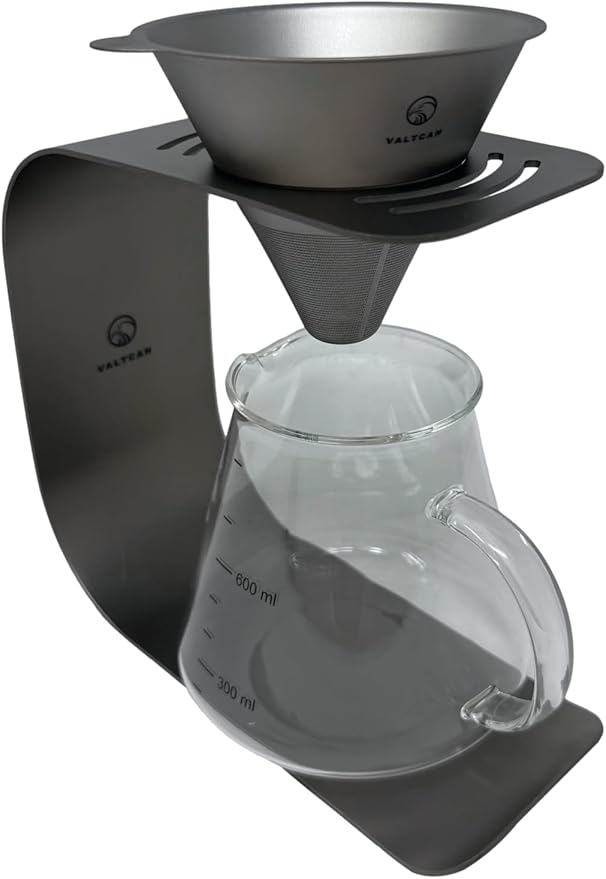 Valtcan Titanium Pour Over Coffee Maker Set – Reusable Metal Filter, Cone Dripper, Mug Stand