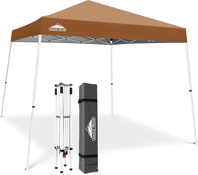 EAGLE PEAK 10x10 Slant Leg Pop-up Canopy Tent Easy One Person Setup Instant Outdoor Beach Canopy