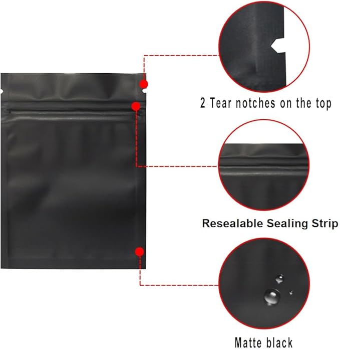 200 Pack Smell Proof Bags 3 x 4 Inch Resealable Mylar Bags Foil Pouch Bag Flat Bag Matte Black