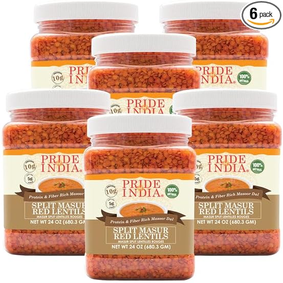 Pride Of India - PACK of 6 - Indian Split Masur Red Lentils - Protein & Fiber Rich Masoor Dal, 1.5