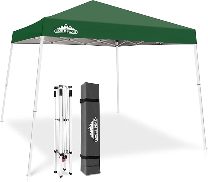 EAGLE PEAK 10x10 Slant Leg Pop-up Canopy Tent Easy One Person Setup Instant Outdoor Beach Canopy