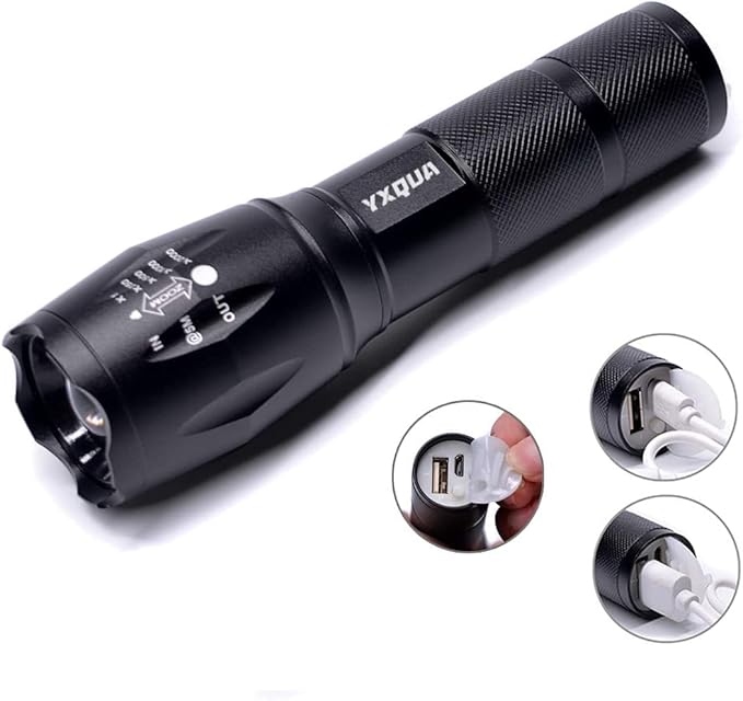 USB Rechargeable Flashlights, 8381 High Lumens Lights, 3 Modes, Zoomable & Waterproof Super Bright