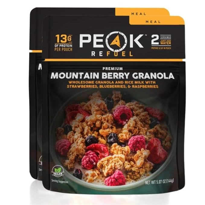 Peak Refuel Mountain Berry Granola 2-Pack | Freeze Dried Backpacking, Camping & Emergency Prep Food