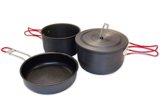 3 Piece Backpacker Hard-Anodized Cook Set - Camping Cookware with Carrying Bag (Made by Caddis