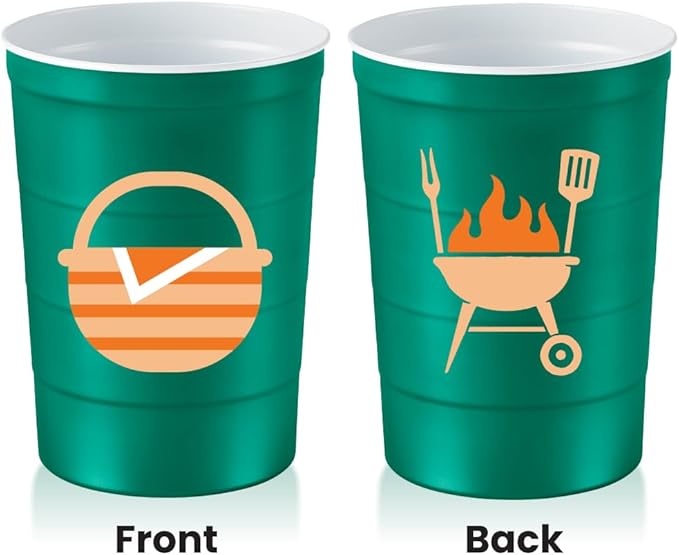 16 oz. Party Cup Summer BBQ Grill Picnic Design for Cold Drinks, Sturdy, Durable, Disposable