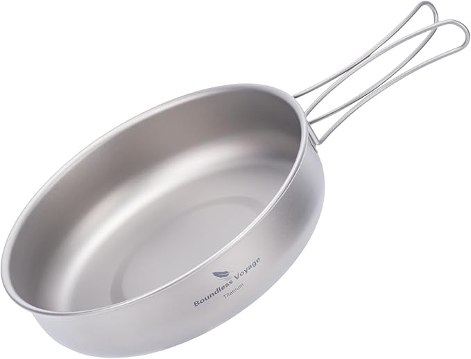 iBasingo 18cm Camping Frying Pan Titanium Skillet Saucepan Outdoor Cookware Lightweight Griddle