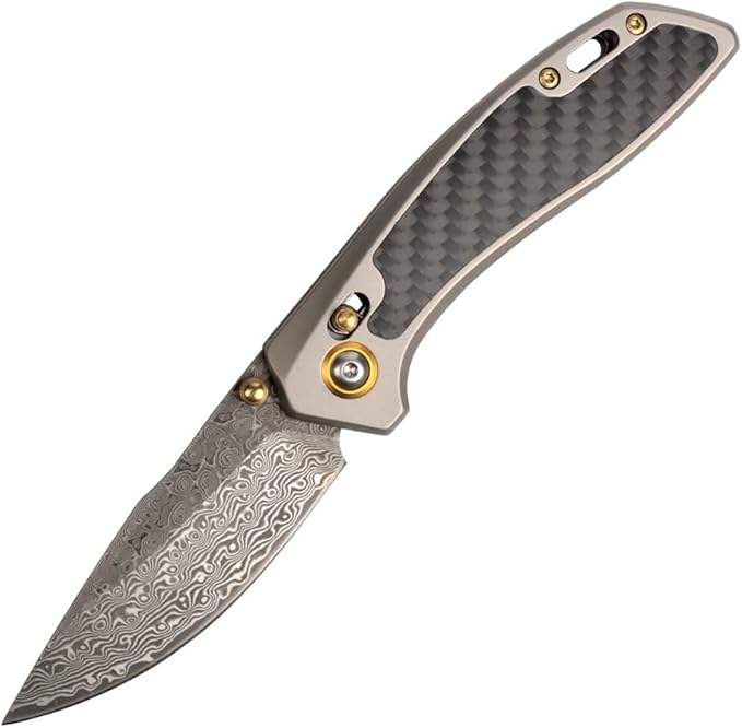 MASALONG Kni256 Pocket Knife, EDC Folding Knives, 3.77 "VG10 Damascus Blade, Carbon Fiber Alloy