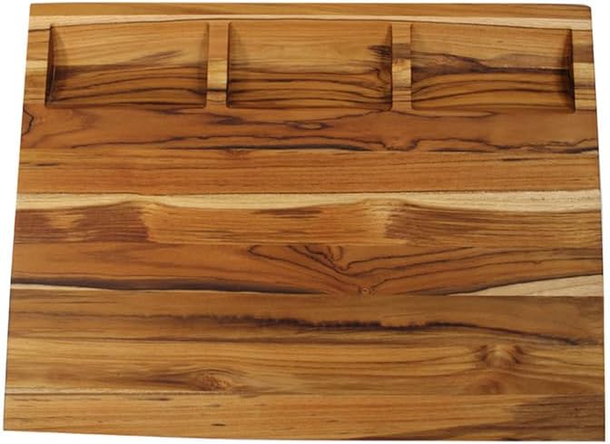 EcoDecors, Teak Cutting Board 20"x15" Reversible Edge Grain, Extra Large Solid Teak Wood Carving