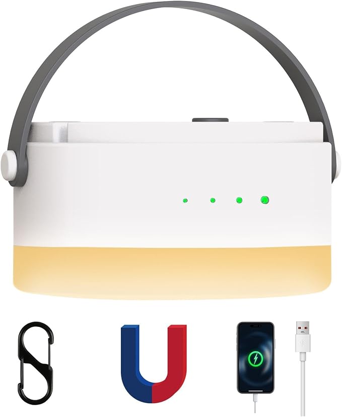 LED Camping Tent Light,Dimmable Warm Light with USB C Charging and Magnetic Hanging