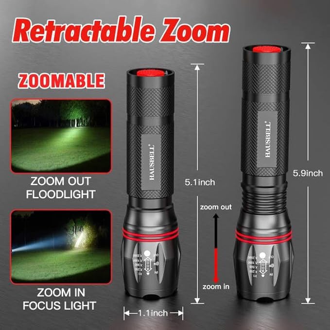 HAUSBELL T8 Upgraded Flashlight Bright, Zoomable Tactical LED Flashlights Flash Light with High