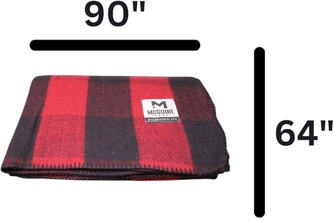 M MCGUIRE GEAR Warm Wool Bunkhouse Plaid Blanket for Camping, Home, Survival, or First-Aid, 64" x