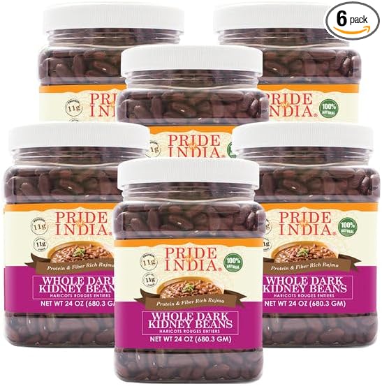 Pride Of India - PACK of 6 - Indian Whole Dark Kidney Beans - Protein & Fiber Rich Rajma, 1.5 Pound