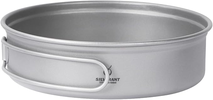 SILVERANT Camping Plate Titanium Pan Dish Plate with Handle & Mesh Bag, Large Reuseable Ultralight