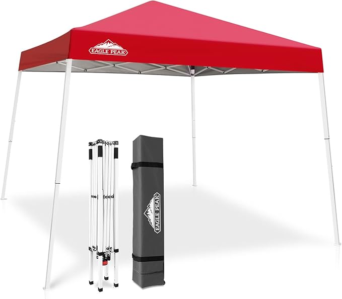 EAGLE PEAK 10x10 Slant Leg Pop-up Canopy Tent Easy One Person Setup Instant Outdoor Beach Canopy