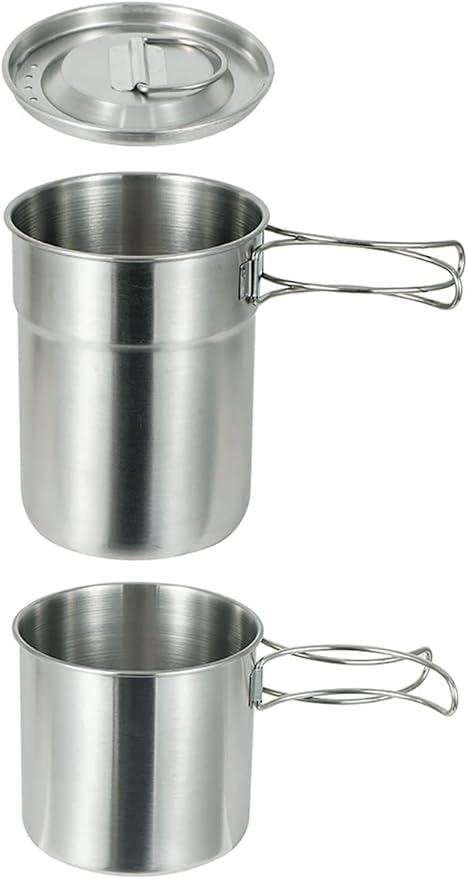 Camping Cups and Mugs Pot 2Pcs -304 Food Grade Stainless Steel - Outdoor Cookware Set with Vented